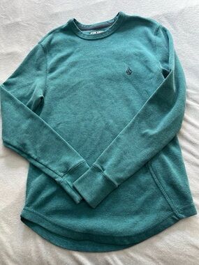 Volcom Teal Long Sleeve Waffle Knit Pullover